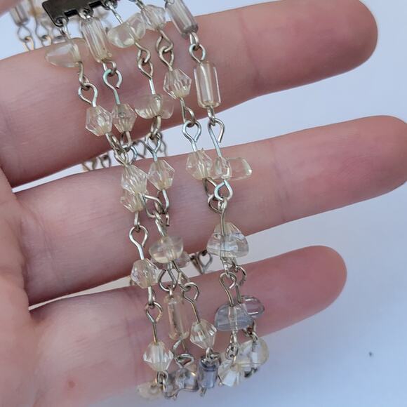 Vintage 1950s crystal bead bracelet multi-strand silver tone sparkle chain - Picture 9 of 10